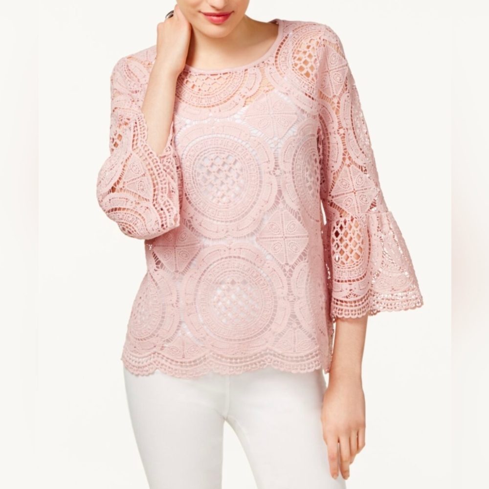 INC International Concepts dusty pink crochet lace blouse, size XL
